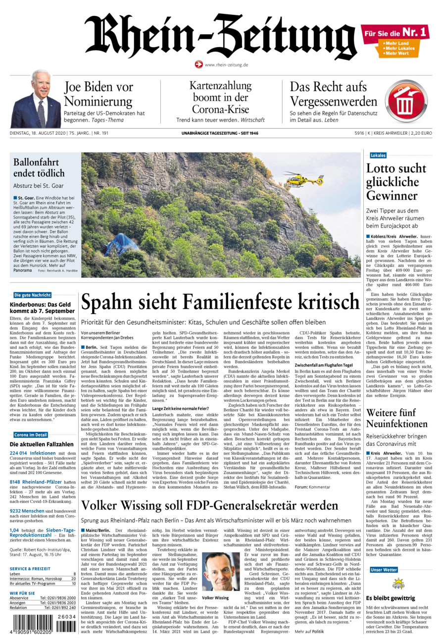 Rhein-Zeitung Kreis Ahrweiler vom Dienstag, 18.08.2020