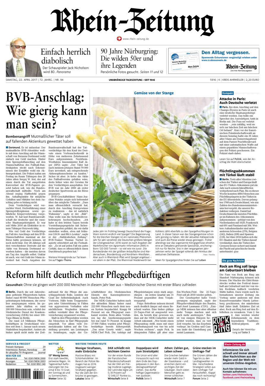 Rhein-Zeitung Kreis Ahrweiler vom Samstag, 22.04.2017