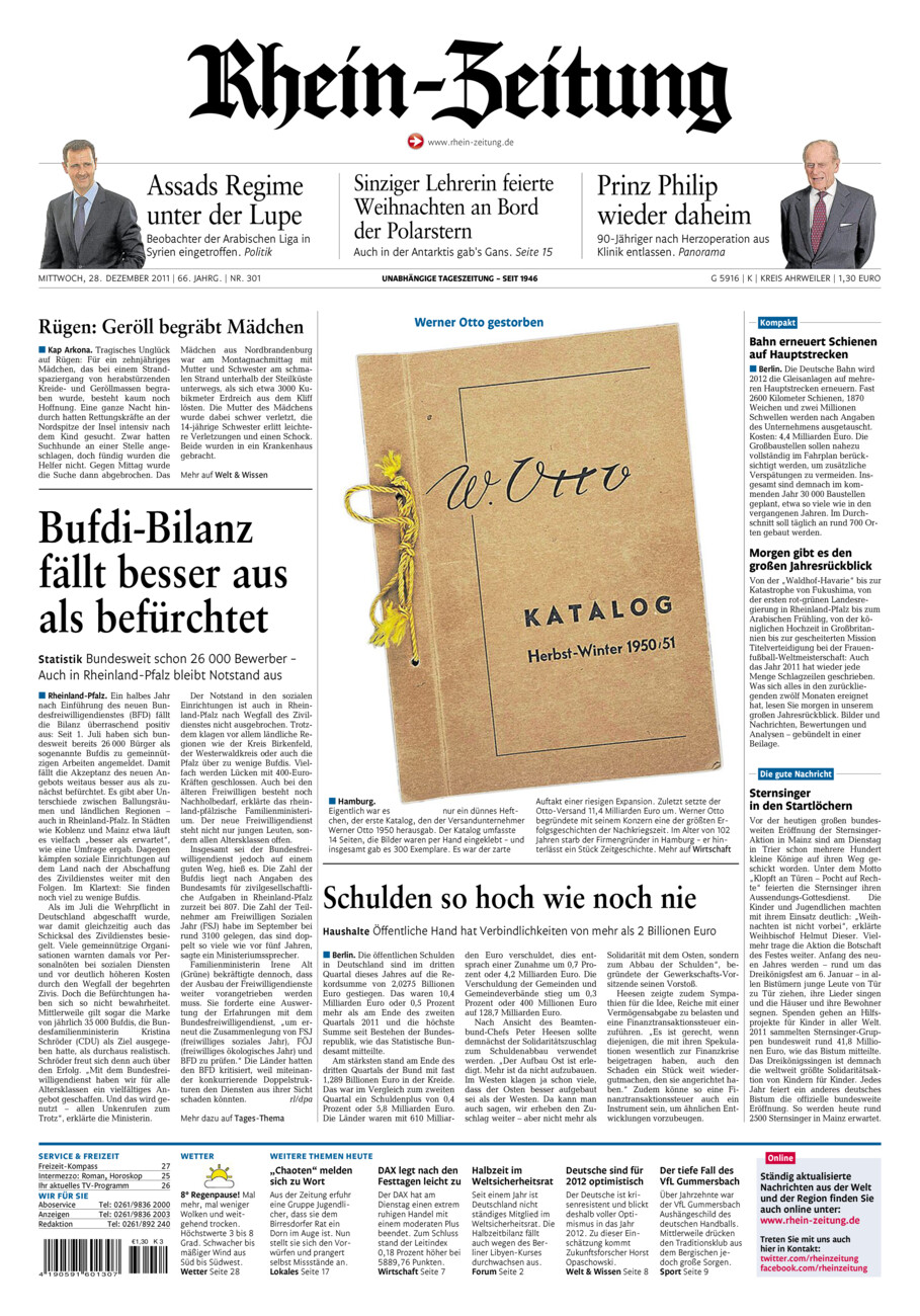 Rhein-Zeitung Kreis Ahrweiler vom Mittwoch, 28.12.2011