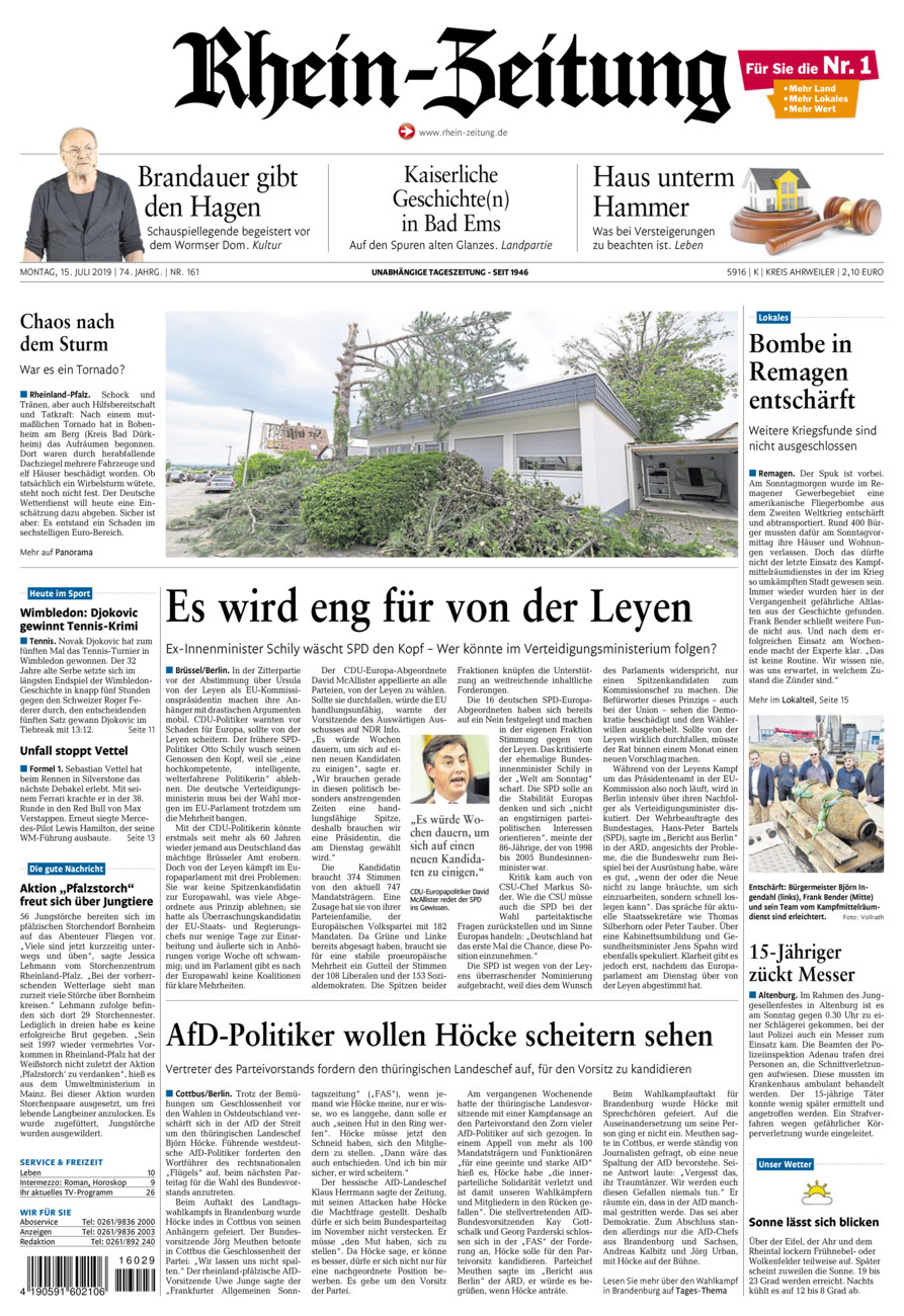 Rhein-Zeitung Kreis Ahrweiler vom Montag, 15.07.2019