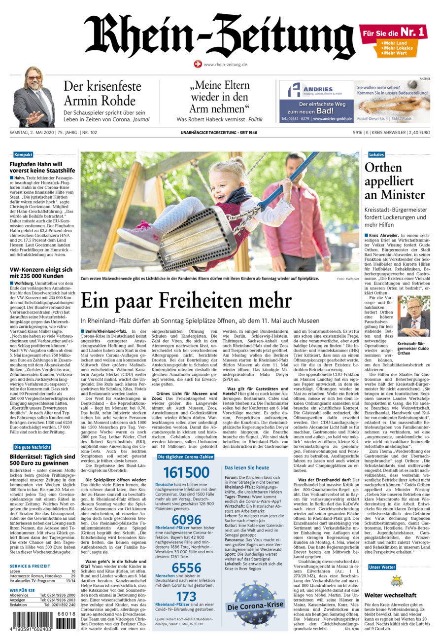 Rhein-Zeitung Kreis Ahrweiler vom Samstag, 02.05.2020