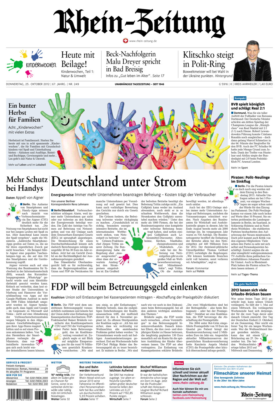 Rhein-Zeitung Kreis Ahrweiler vom Donnerstag, 25.10.2012