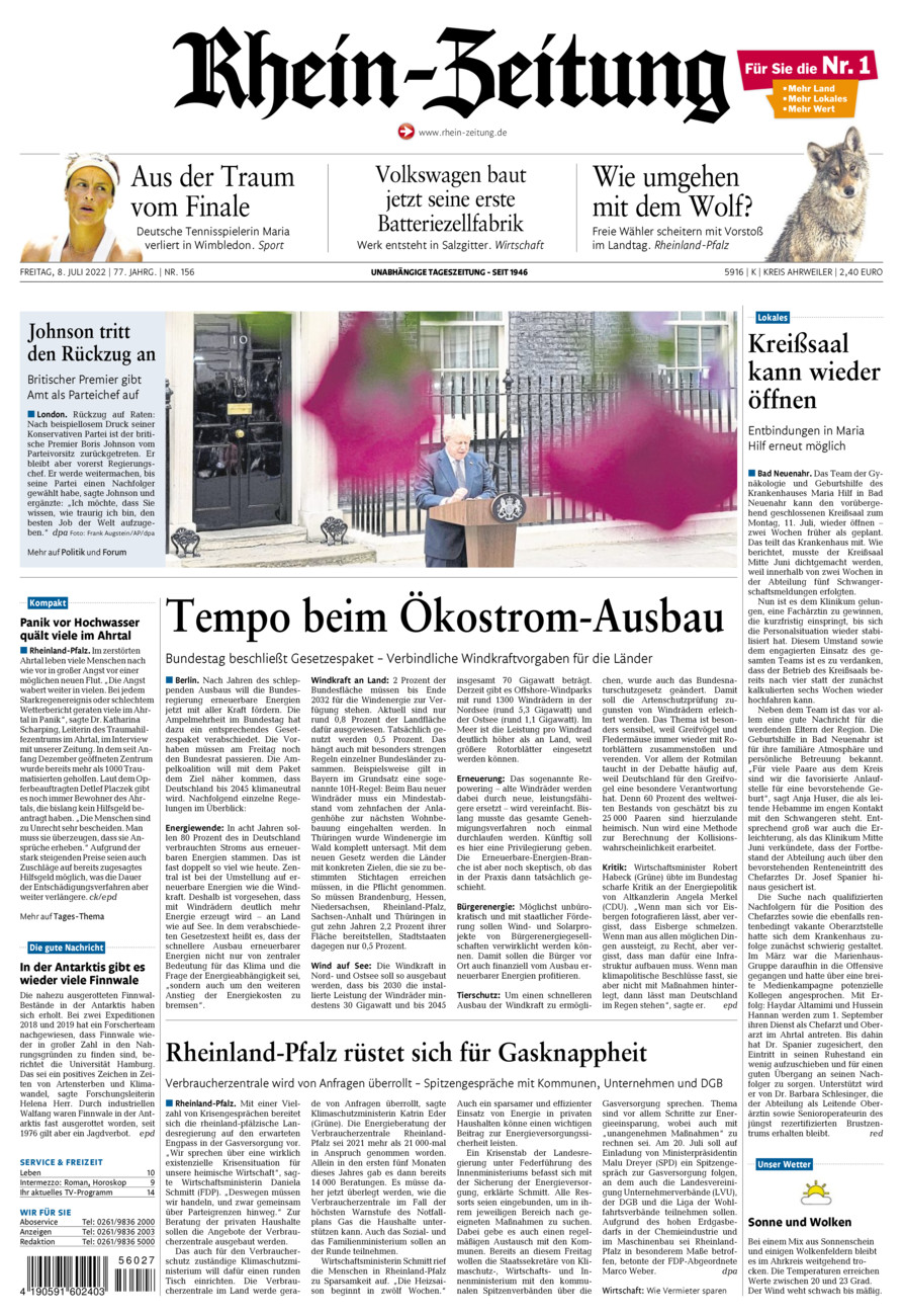 Rhein-Zeitung Kreis Ahrweiler vom Freitag, 08.07.2022