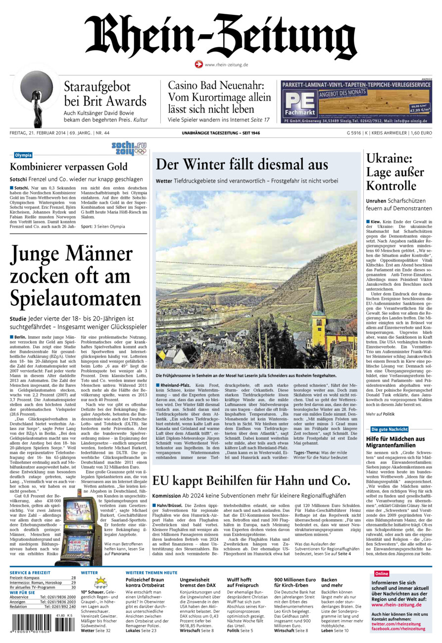 Rhein-Zeitung Kreis Ahrweiler vom Freitag, 21.02.2014