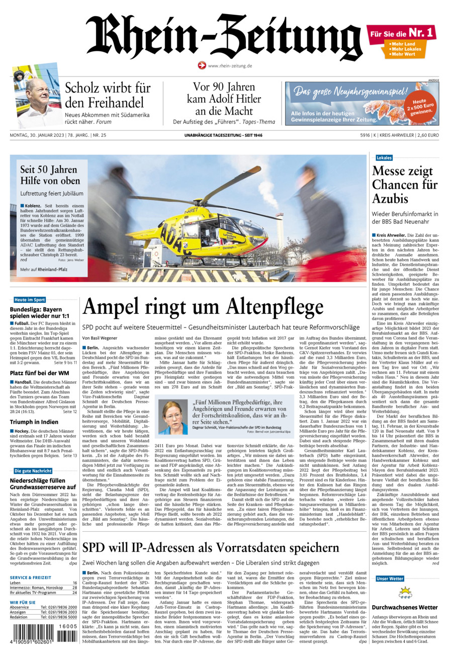 Rhein-Zeitung Kreis Ahrweiler vom Montag, 30.01.2023