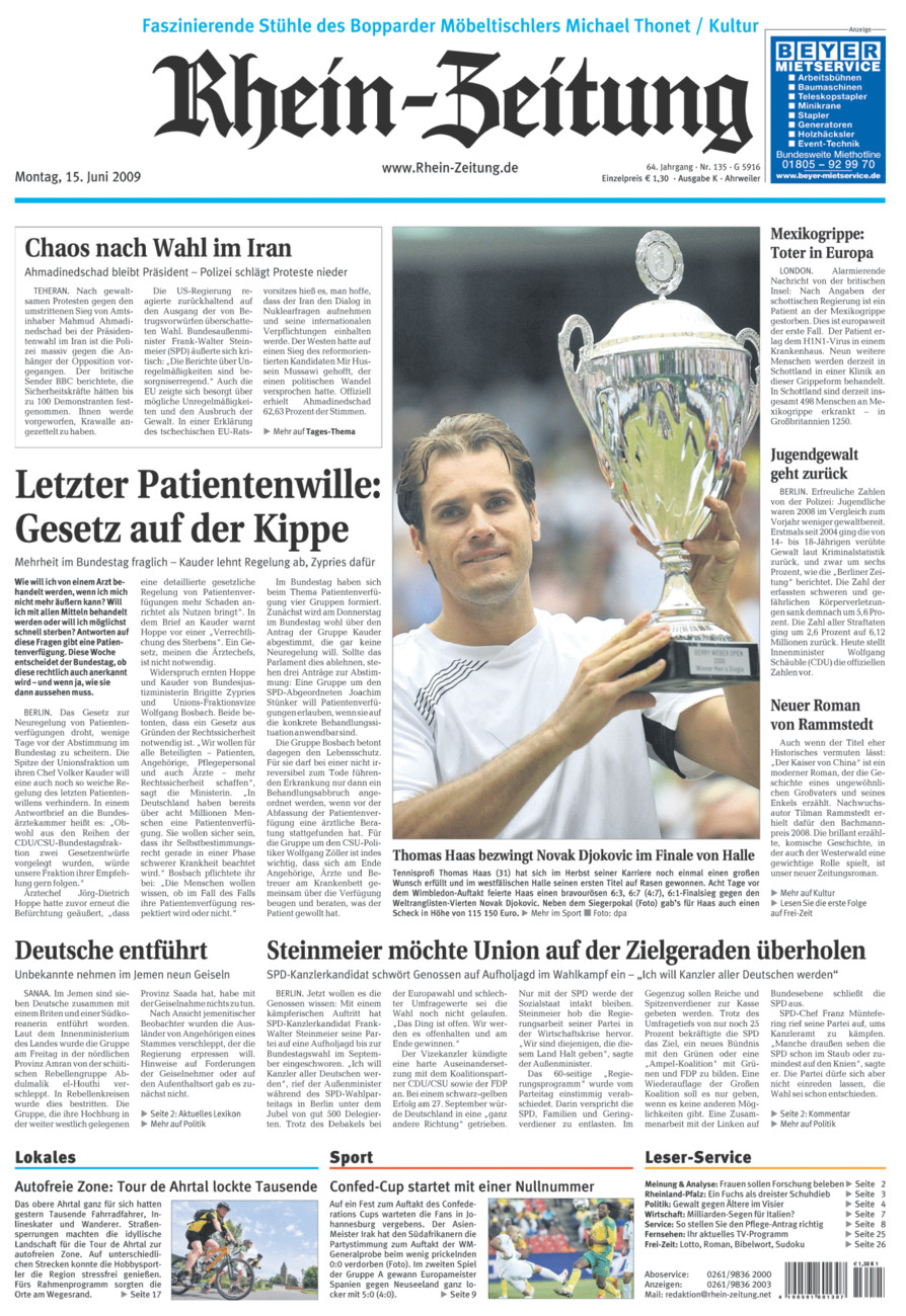 Rhein-Zeitung Kreis Ahrweiler vom Montag, 15.06.2009