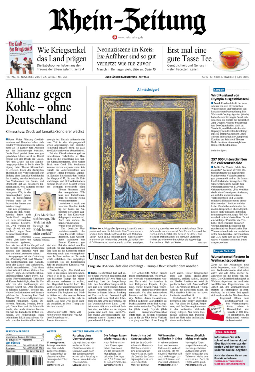 Rhein-Zeitung Kreis Ahrweiler vom Freitag, 17.11.2017