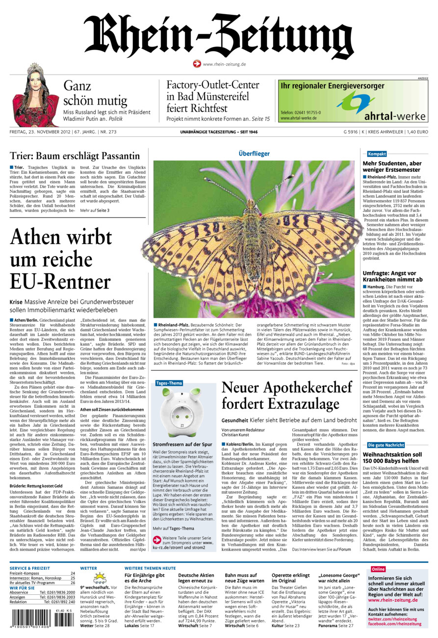 Rhein-Zeitung Kreis Ahrweiler vom Freitag, 23.11.2012