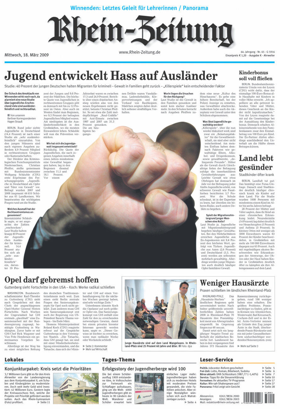 Rhein-Zeitung Kreis Ahrweiler vom Mittwoch, 18.03.2009