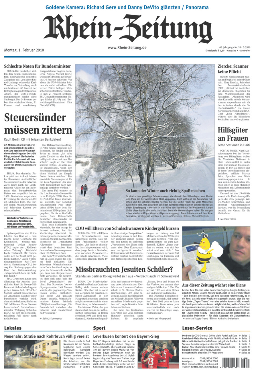 Rhein-Zeitung Kreis Ahrweiler vom Montag, 01.02.2010