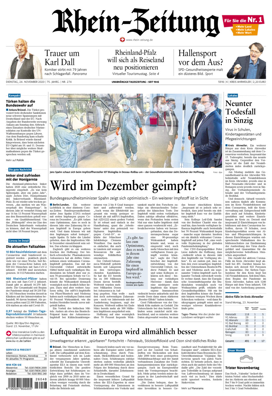 Rhein-Zeitung Kreis Ahrweiler vom Dienstag, 24.11.2020