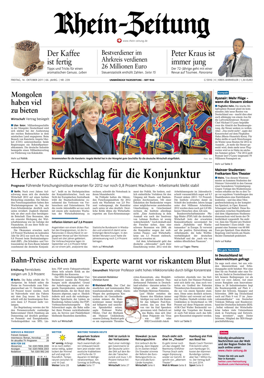Rhein-Zeitung Kreis Ahrweiler vom Freitag, 14.10.2011