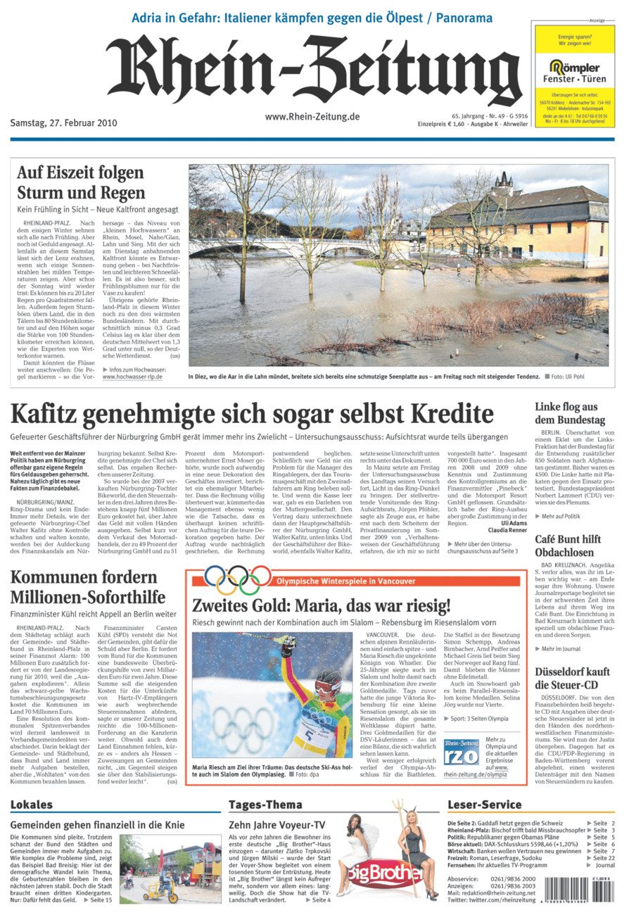 Rhein-Zeitung Kreis Ahrweiler vom Samstag, 27.02.2010