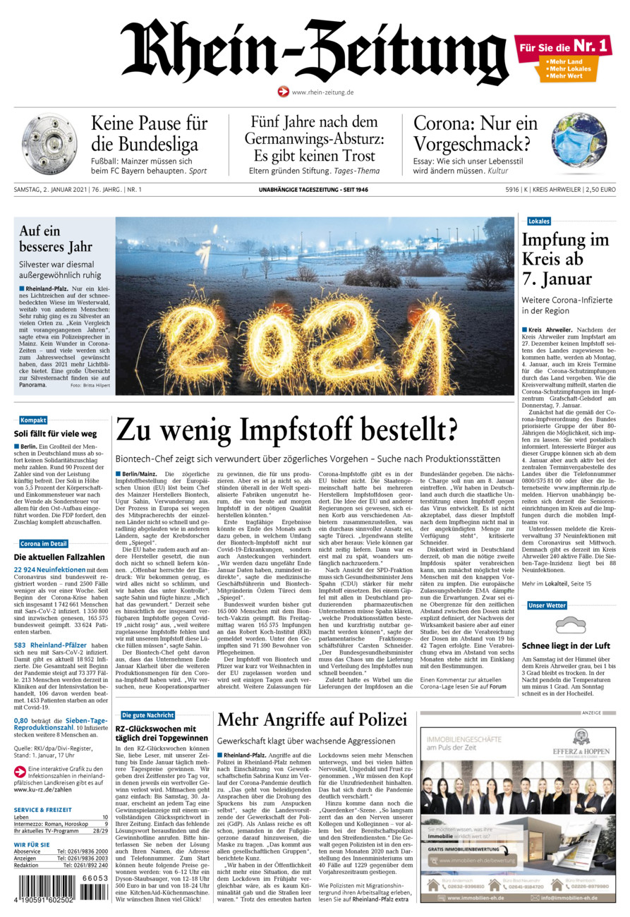 Rhein-Zeitung Kreis Ahrweiler vom Samstag, 02.01.2021