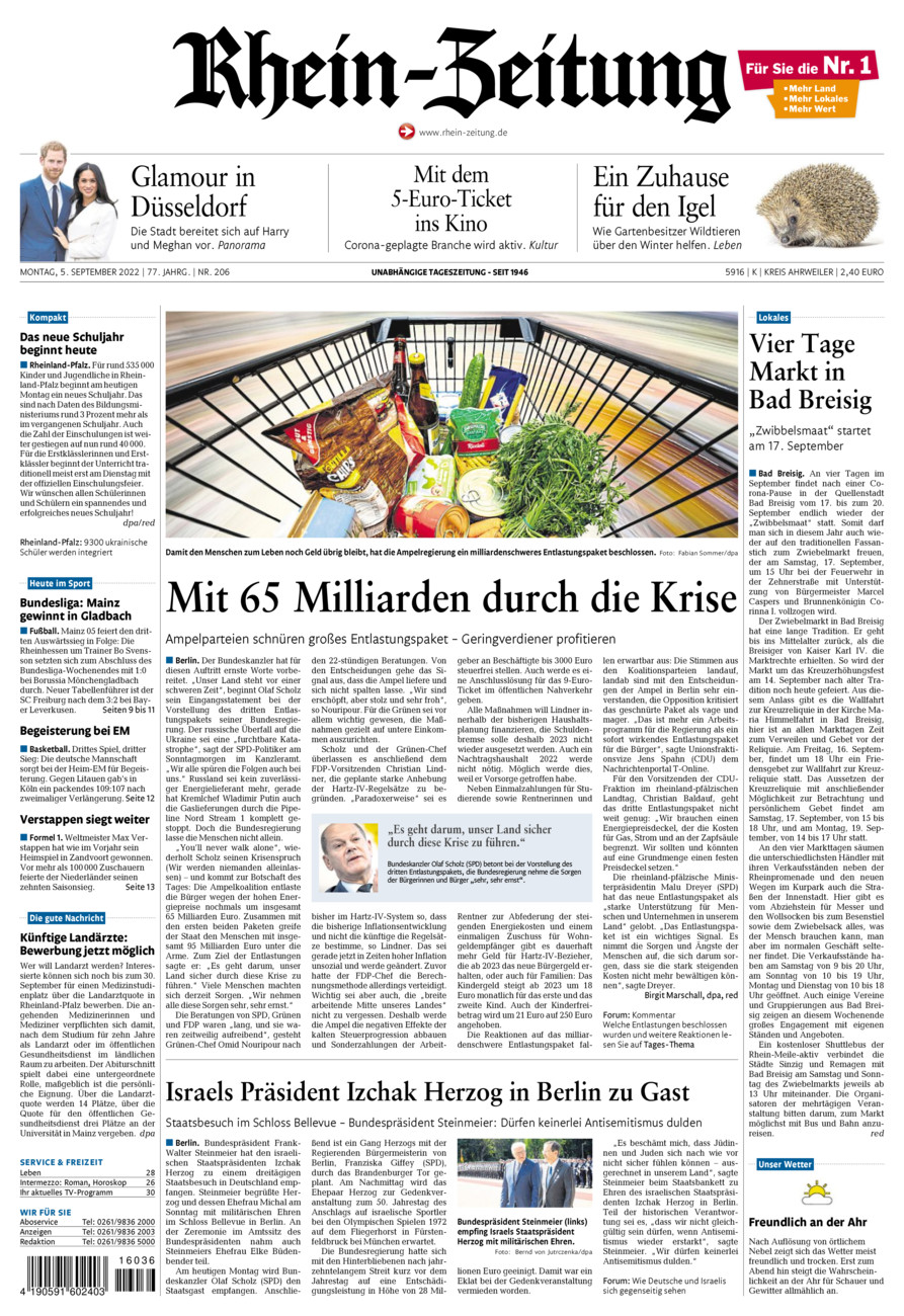 Rhein-Zeitung Kreis Ahrweiler vom Montag, 05.09.2022