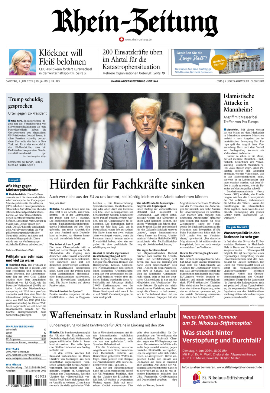 Rhein-Zeitung Kreis Ahrweiler vom Samstag, 01.06.2024