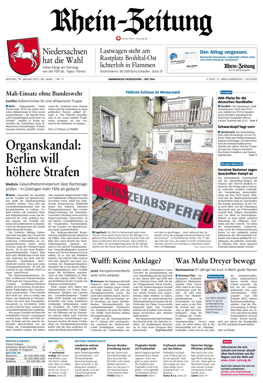 Rhein-Zeitung Kreis Ahrweiler vom Montag, 14.01.2013