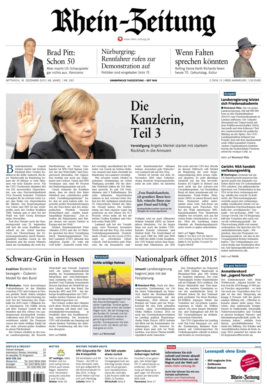 Rhein-Zeitung Kreis Ahrweiler vom Mittwoch, 18.12.2013