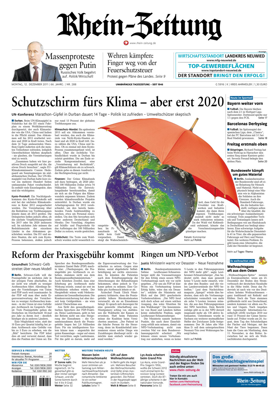 Rhein-Zeitung Kreis Ahrweiler vom Montag, 12.12.2011