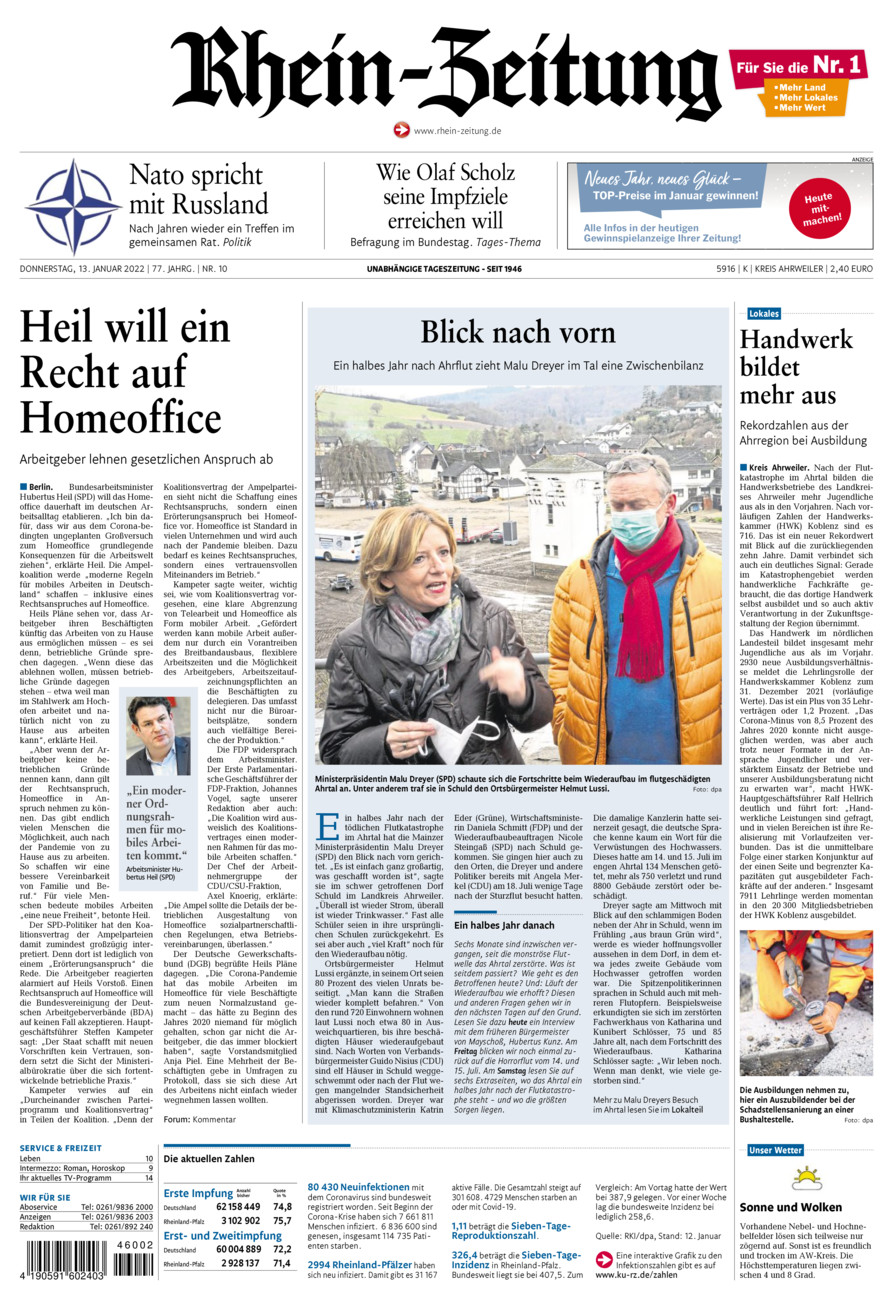 Rhein-Zeitung Kreis Ahrweiler vom Donnerstag, 13.01.2022