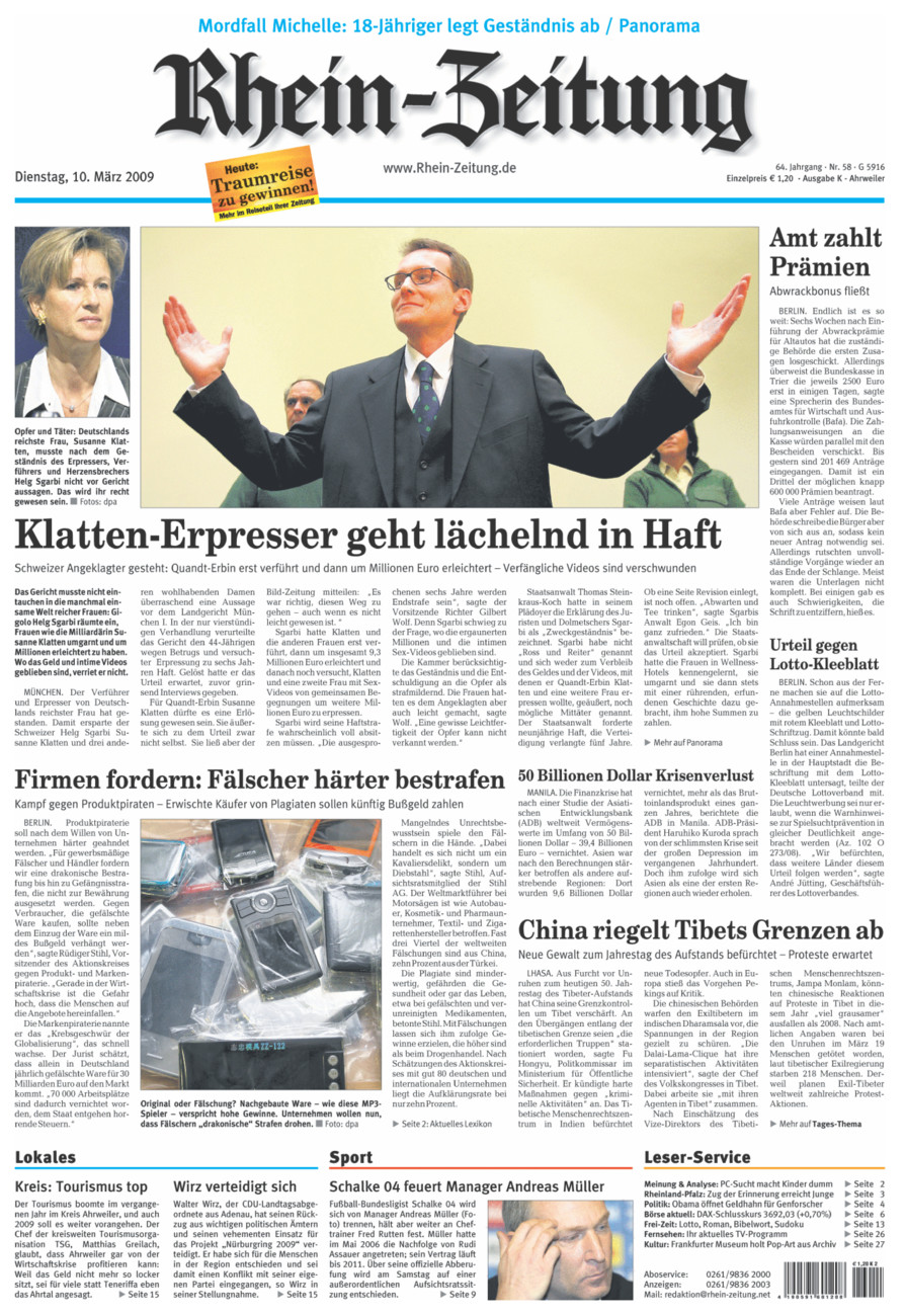 Rhein-Zeitung Kreis Ahrweiler vom Dienstag, 10.03.2009