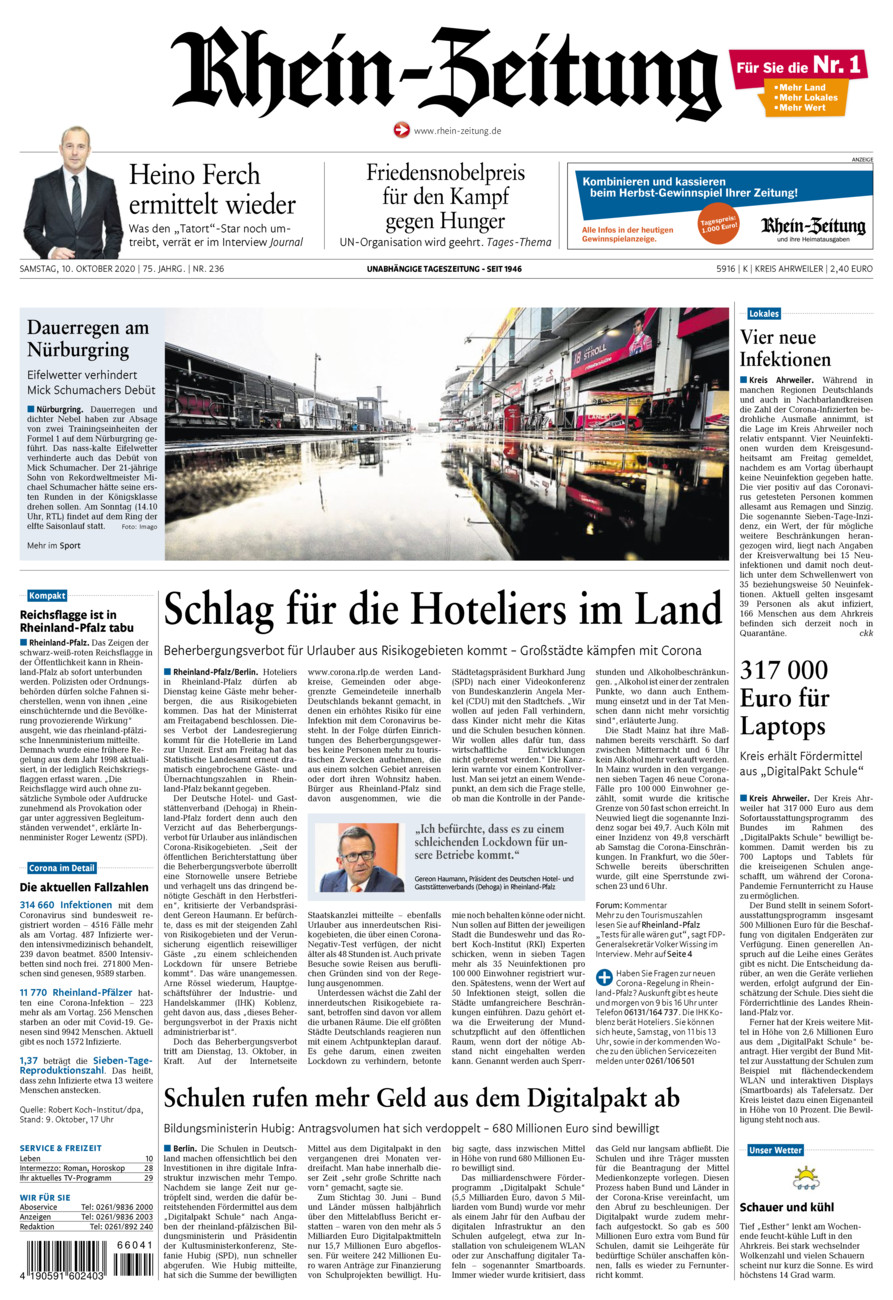 Rhein-Zeitung Kreis Ahrweiler vom Samstag, 10.10.2020