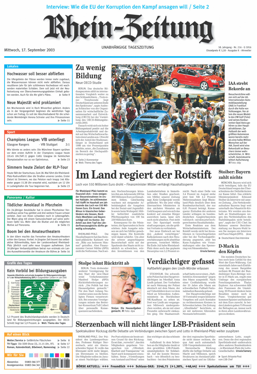 Rhein-Zeitung Kreis Ahrweiler vom Mittwoch, 17.09.2003