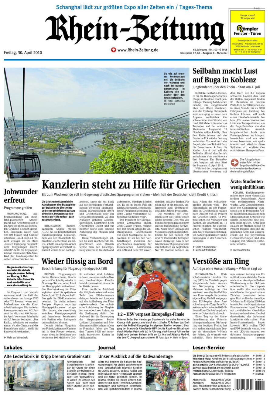 Rhein-Zeitung Kreis Ahrweiler vom Freitag, 30.04.2010