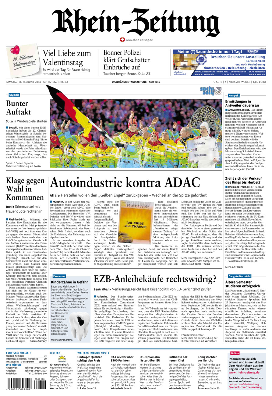 Rhein-Zeitung Kreis Ahrweiler vom Samstag, 08.02.2014