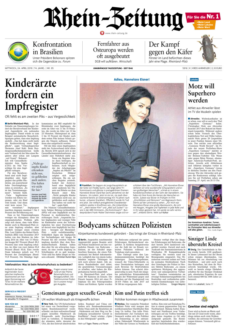 Rhein-Zeitung Kreis Ahrweiler vom Mittwoch, 24.04.2019