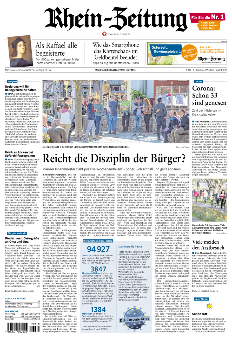 Rhein-Zeitung Kreis Ahrweiler vom Montag, 06.04.2020
