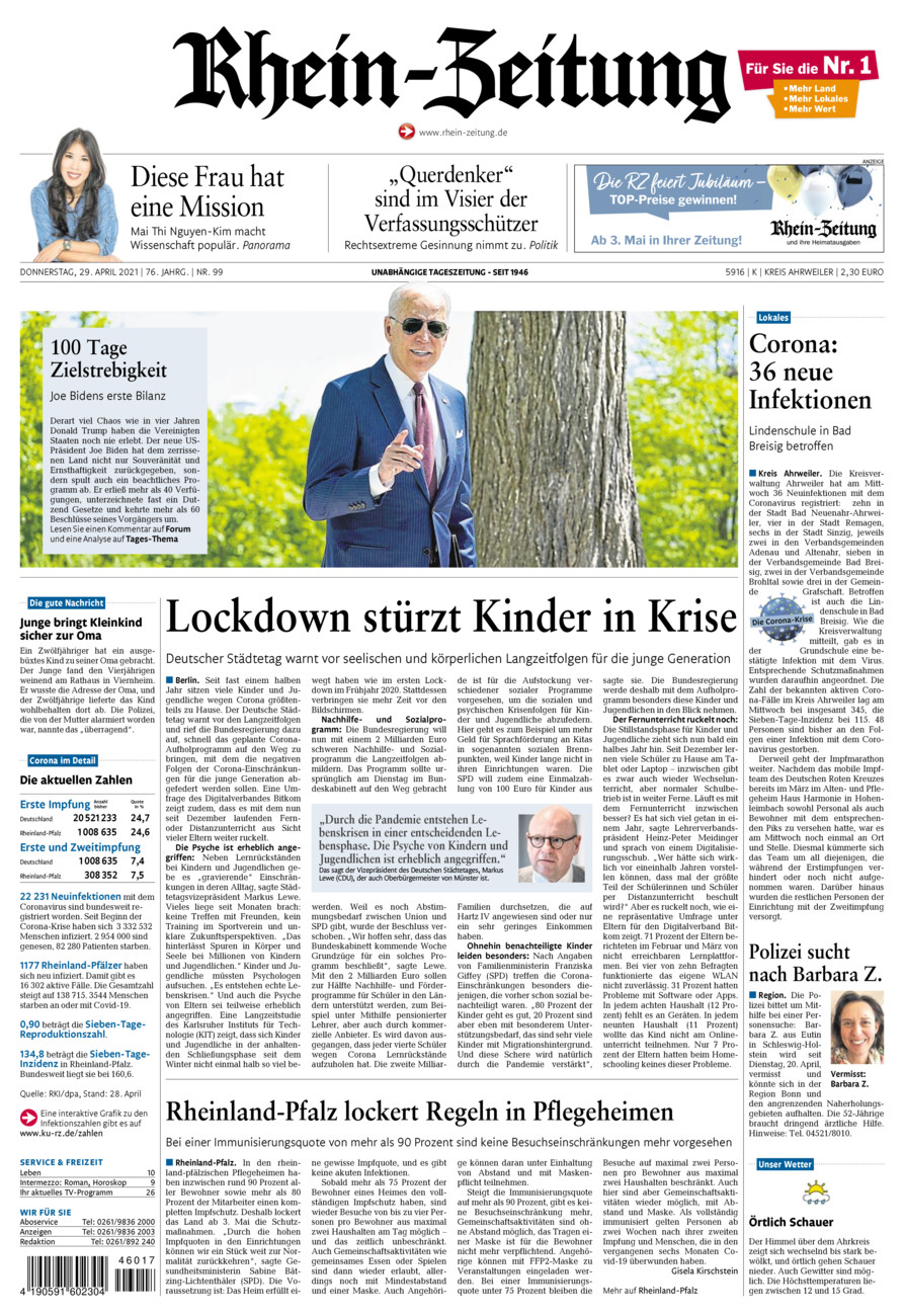 Rhein-Zeitung Kreis Ahrweiler vom Donnerstag, 29.04.2021