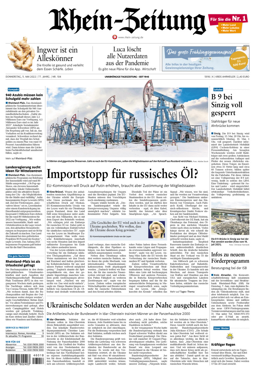 Rhein-Zeitung Kreis Ahrweiler vom Donnerstag, 05.05.2022