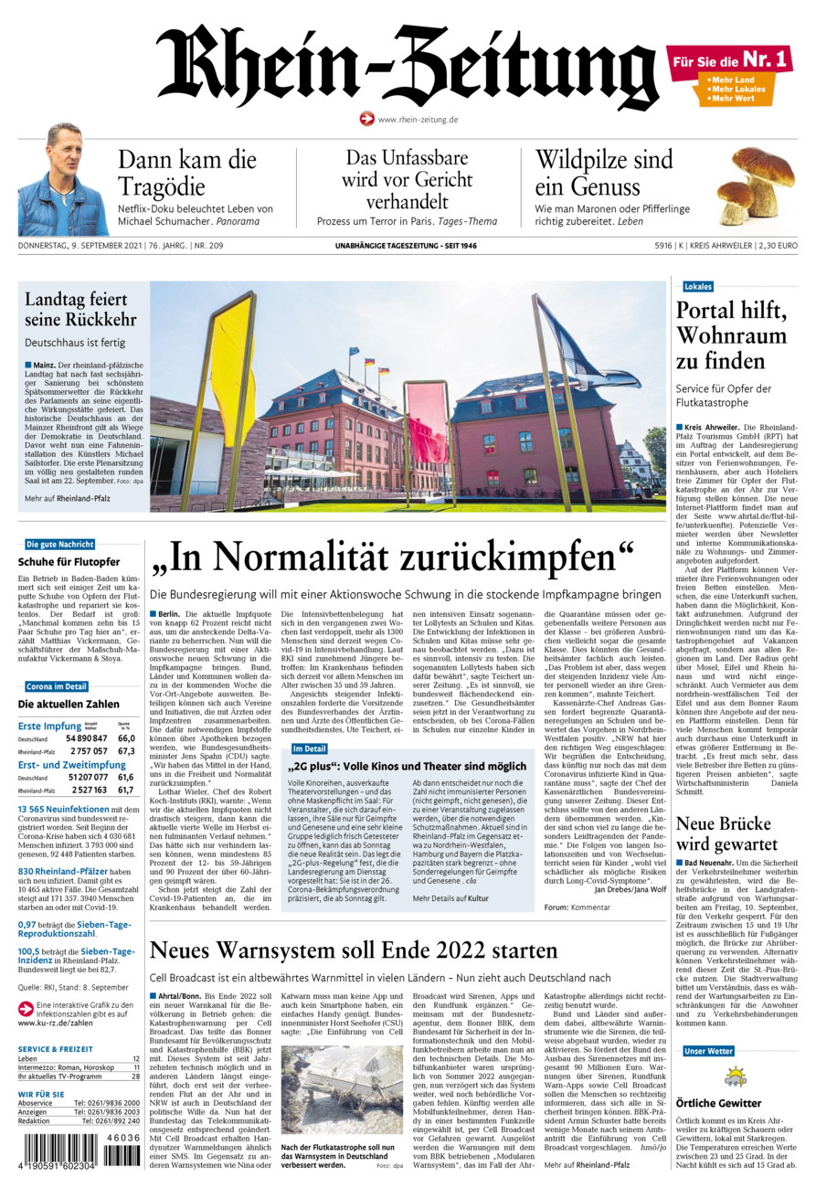 Rhein-Zeitung Kreis Ahrweiler vom Donnerstag, 09.09.2021