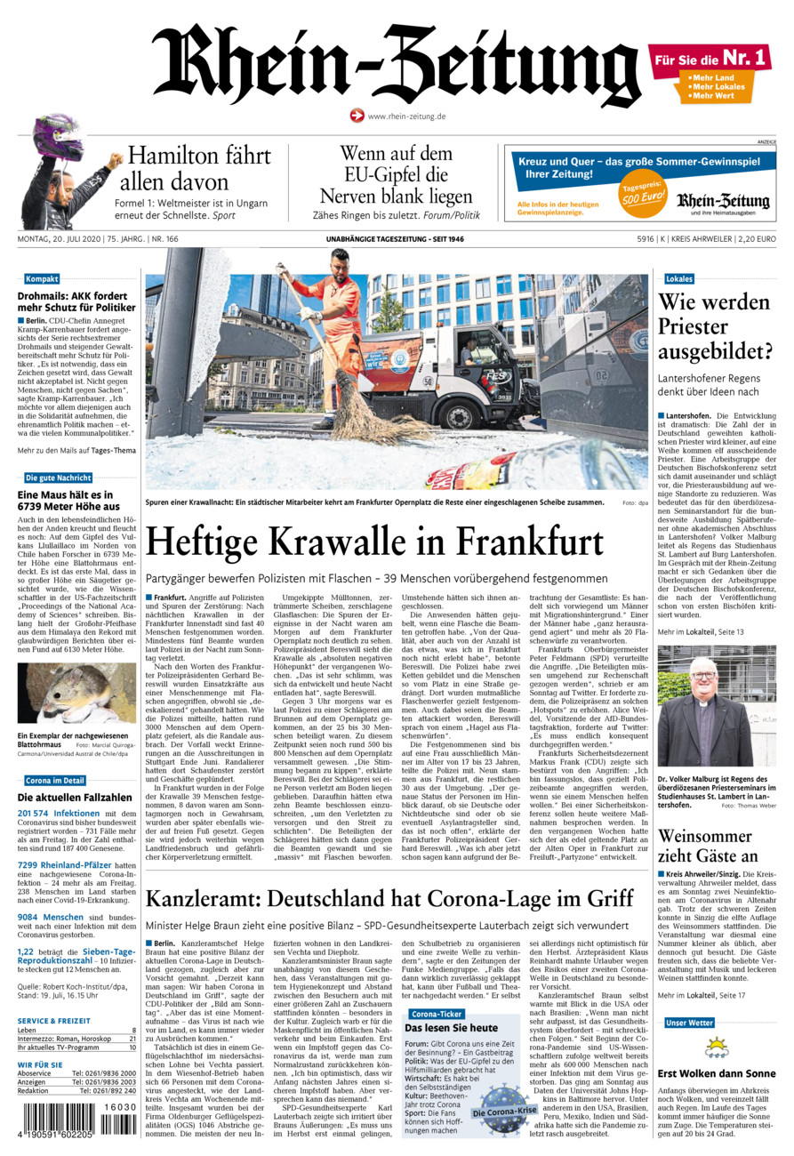 Rhein-Zeitung Kreis Ahrweiler vom Montag, 20.07.2020