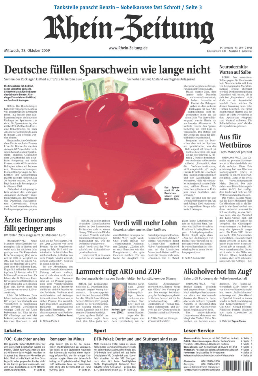 Rhein-Zeitung Kreis Ahrweiler vom Mittwoch, 28.10.2009