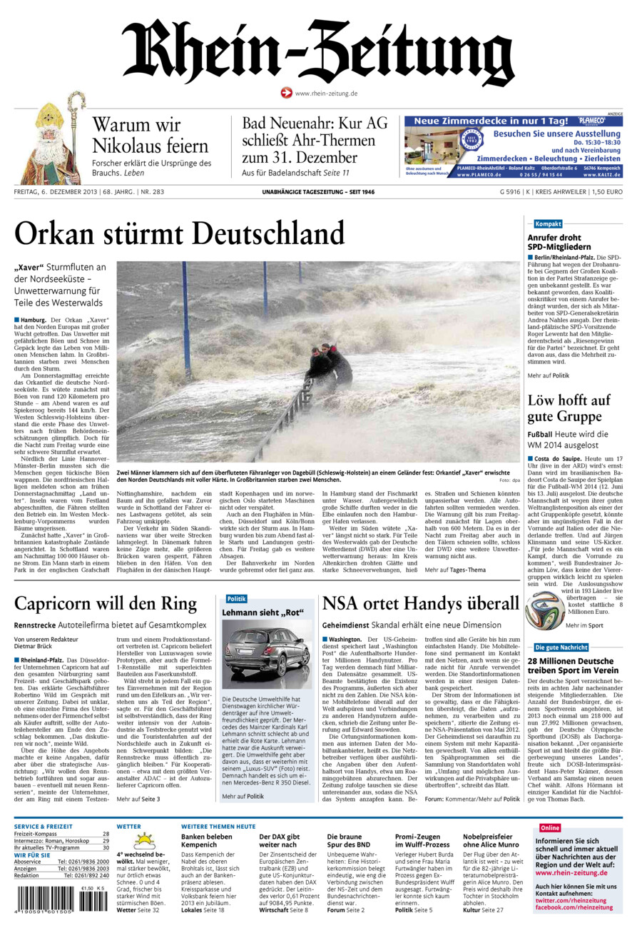 Rhein-Zeitung Kreis Ahrweiler vom Freitag, 06.12.2013