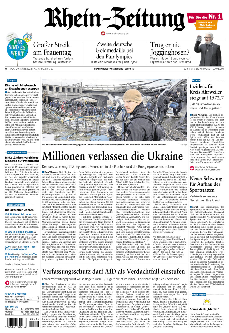 Rhein-Zeitung Kreis Ahrweiler vom Mittwoch, 09.03.2022