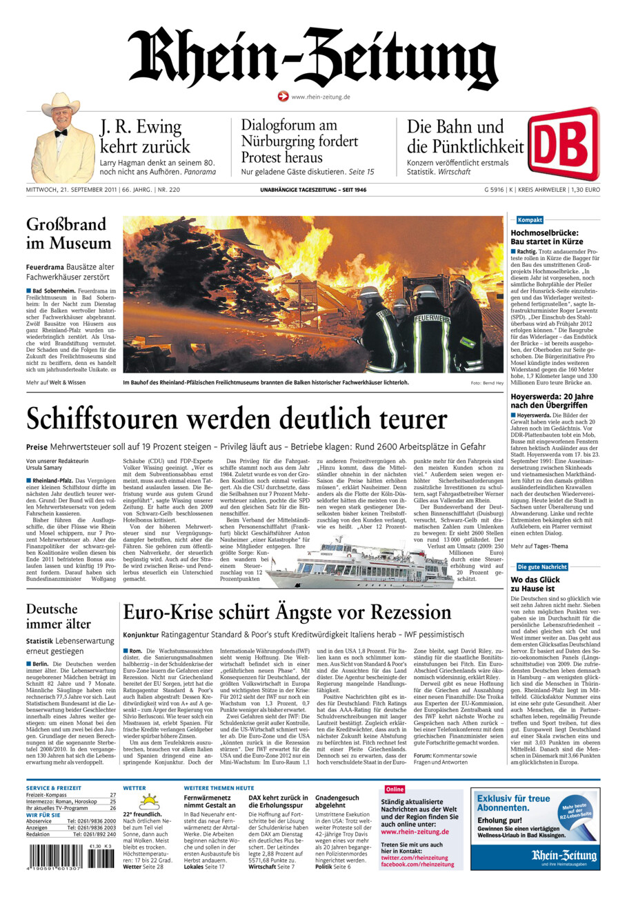 Rhein-Zeitung Kreis Ahrweiler vom Mittwoch, 21.09.2011