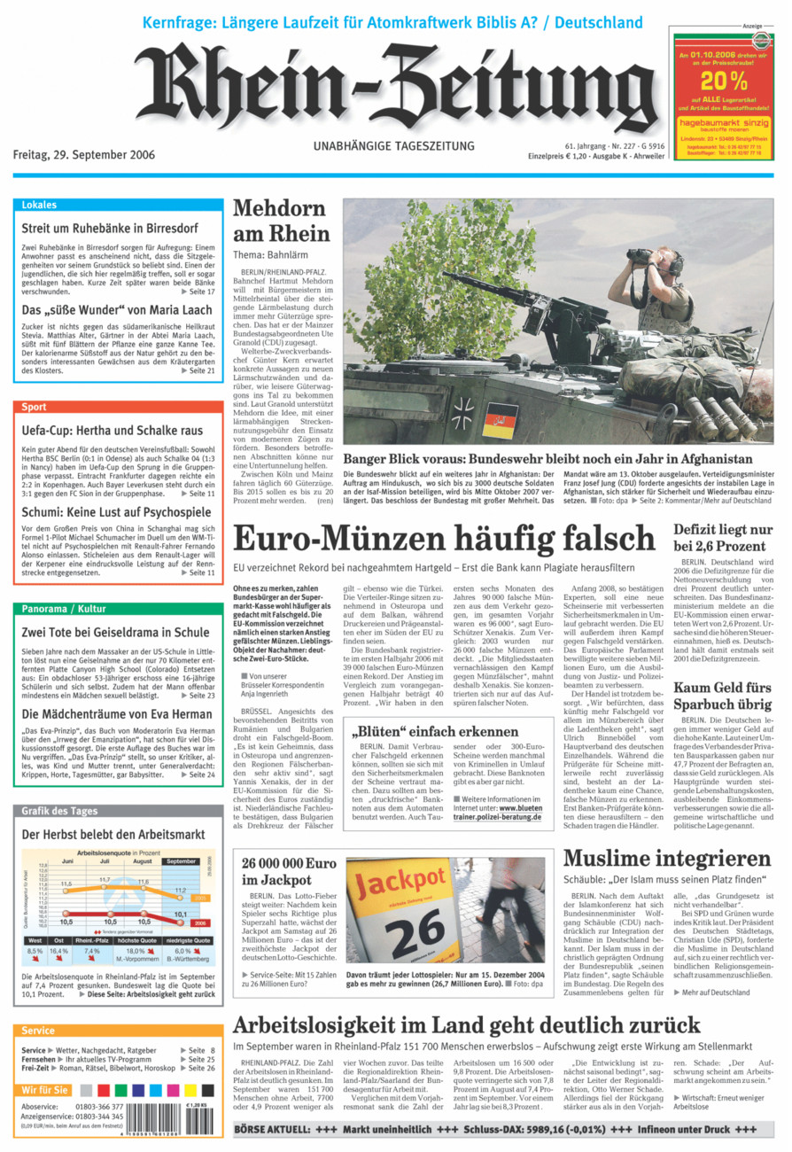 Rhein-Zeitung Kreis Ahrweiler vom Freitag, 29.09.2006