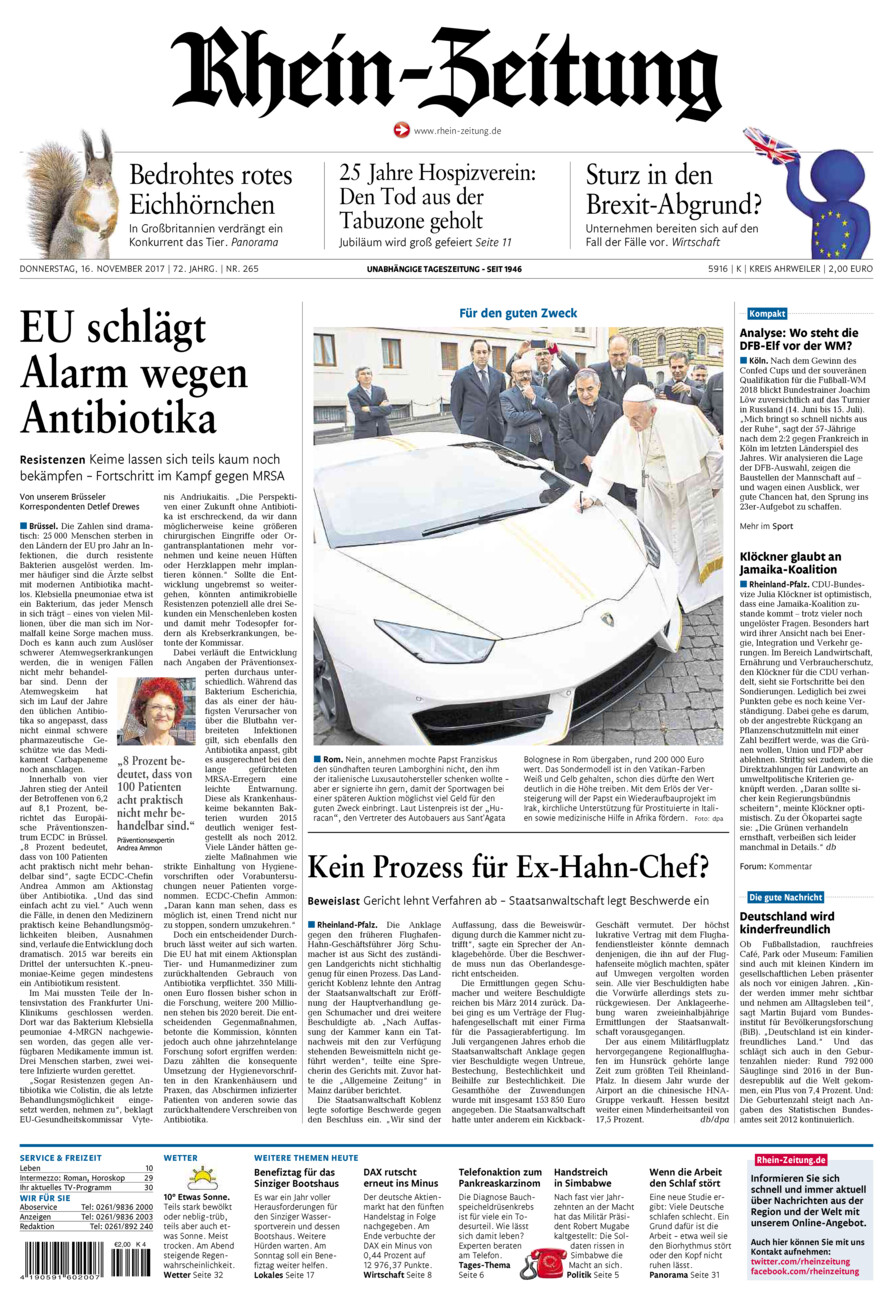 Rhein-Zeitung Kreis Ahrweiler vom Donnerstag, 16.11.2017