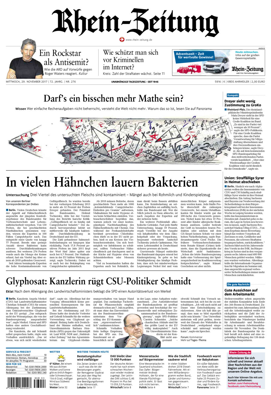 Rhein-Zeitung Kreis Ahrweiler vom Mittwoch, 29.11.2017