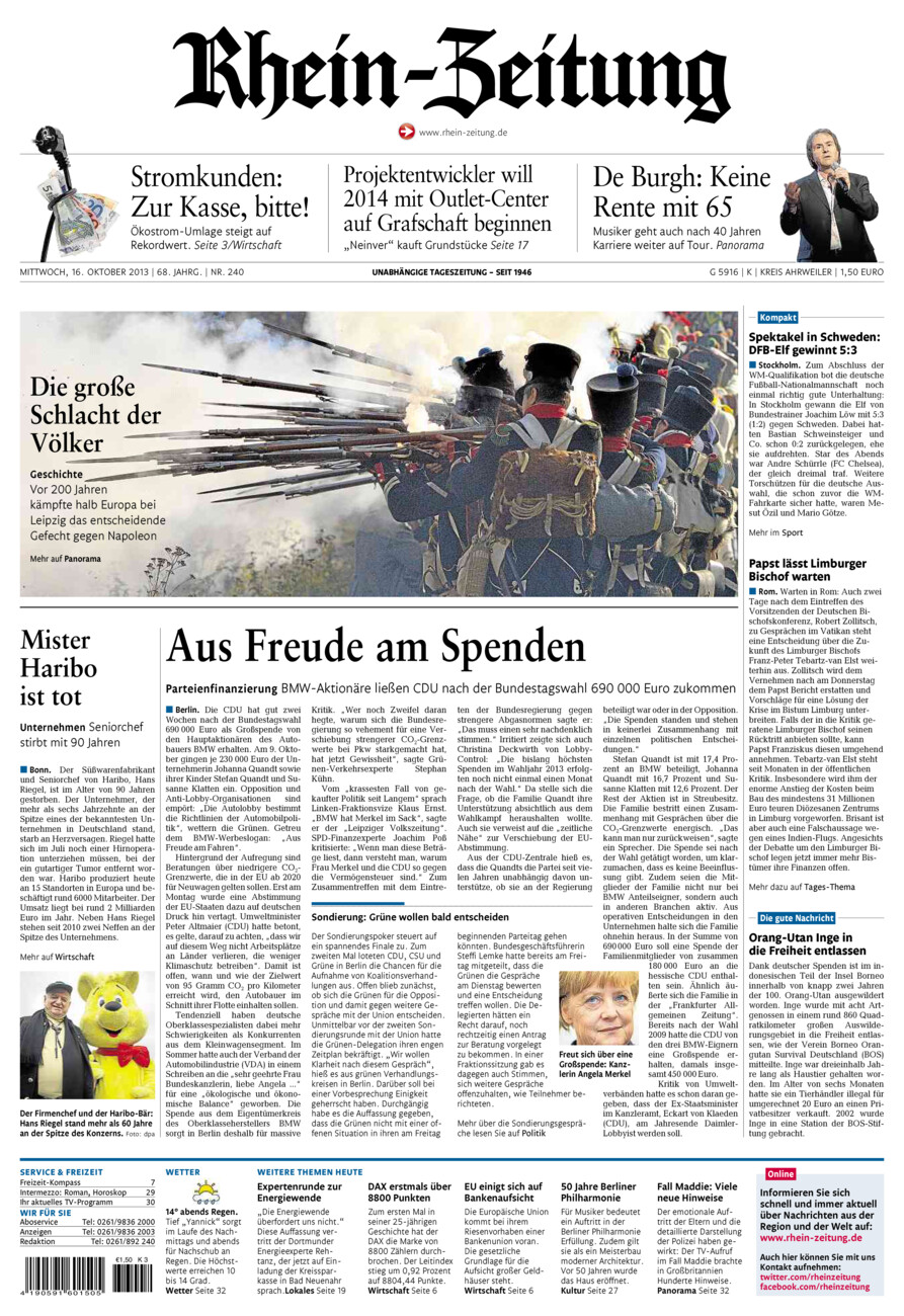 Rhein-Zeitung Kreis Ahrweiler vom Mittwoch, 16.10.2013