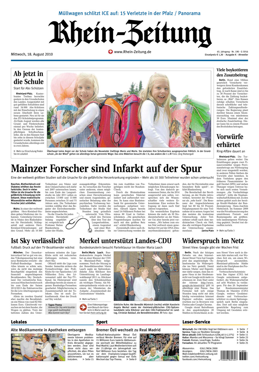 Rhein-Zeitung Kreis Ahrweiler vom Mittwoch, 18.08.2010
