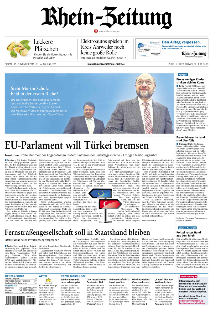 Rhein-Zeitung Kreis Ahrweiler vom Freitag, 25.11.2016