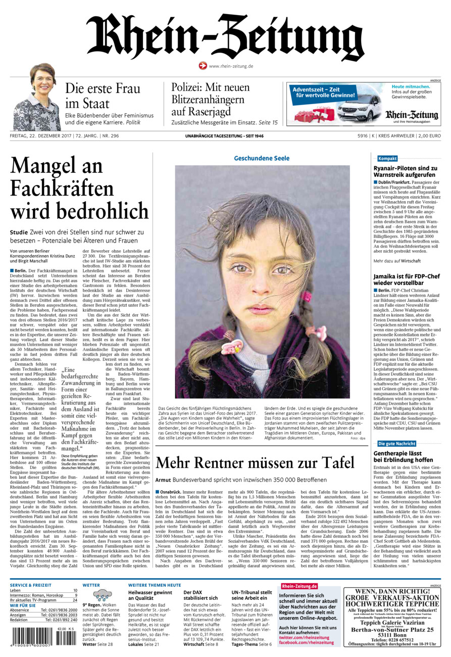 Rhein-Zeitung Kreis Ahrweiler vom Freitag, 22.12.2017