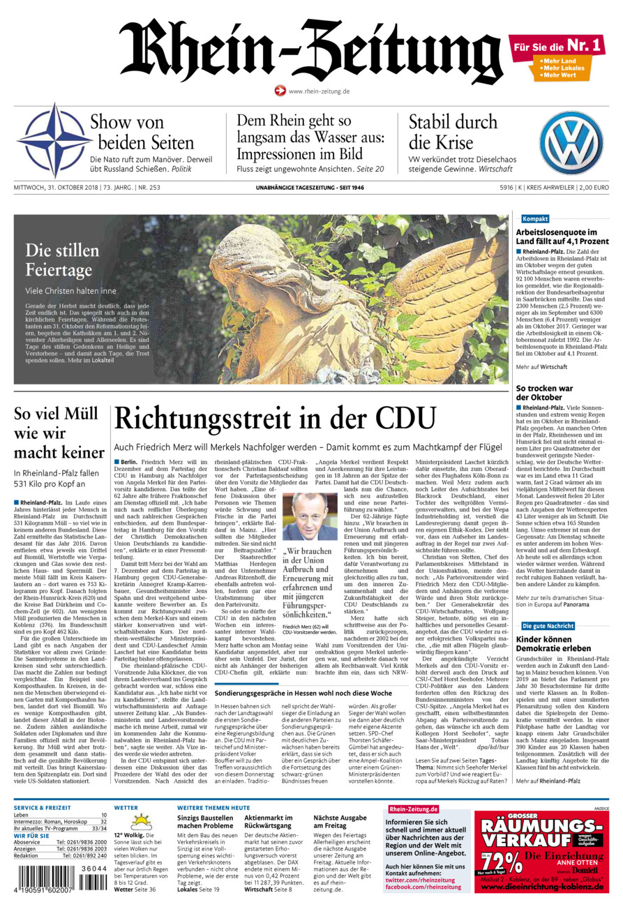 Rhein-Zeitung Kreis Ahrweiler vom Mittwoch, 31.10.2018