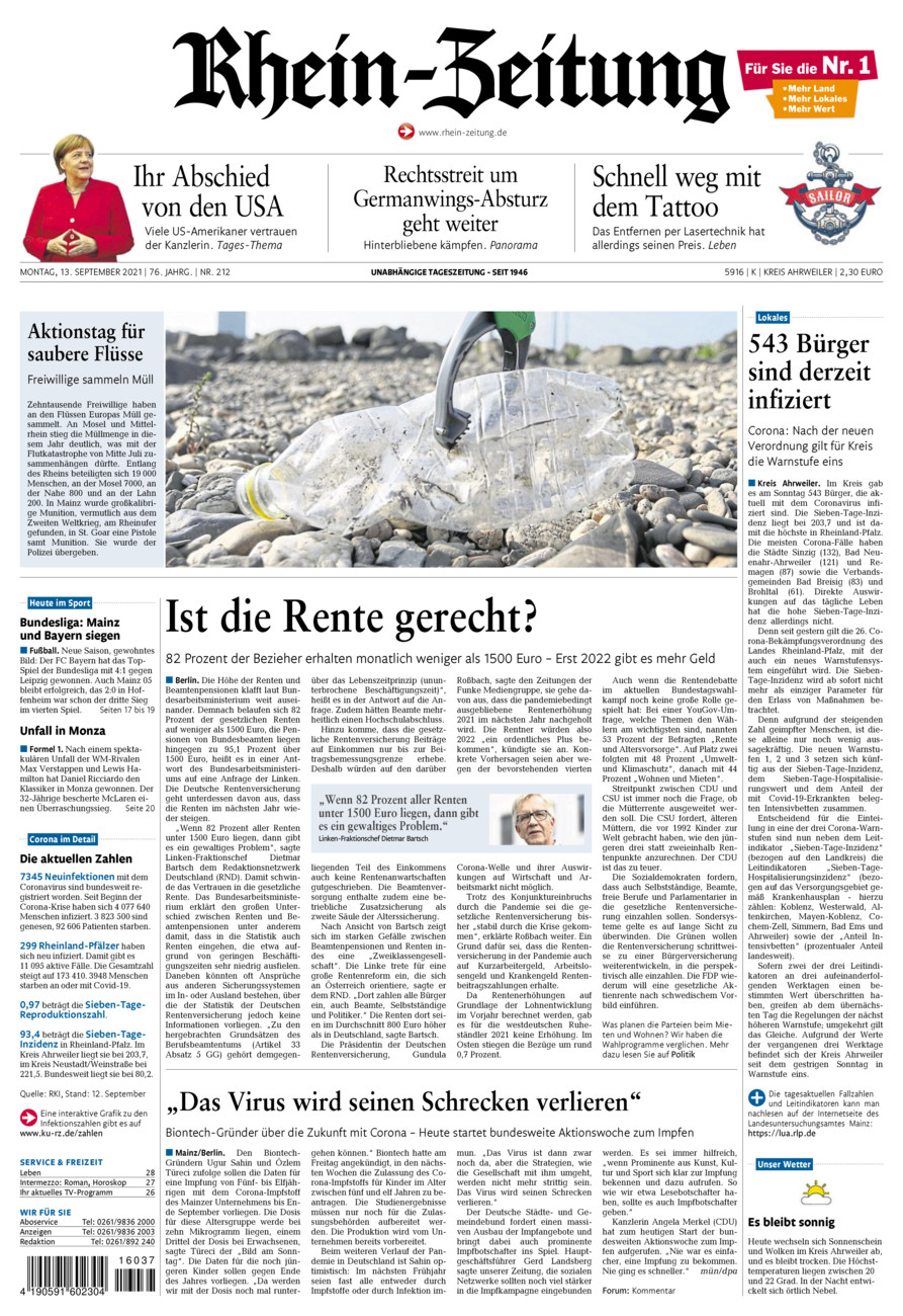 Rhein-Zeitung Kreis Ahrweiler vom Montag, 13.09.2021