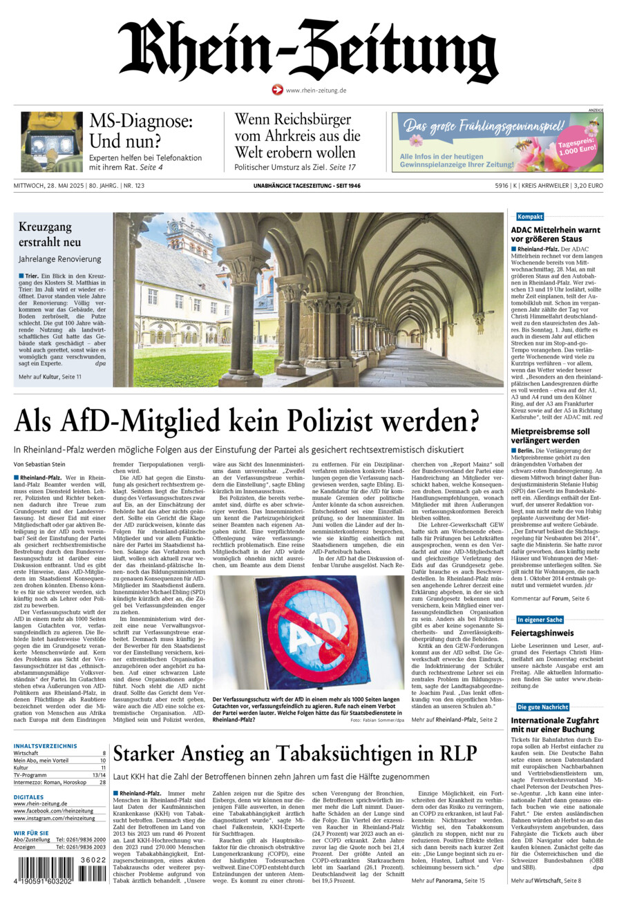 Rhein-Zeitung Kreis Ahrweiler vom Mittwoch, 28.05.2025