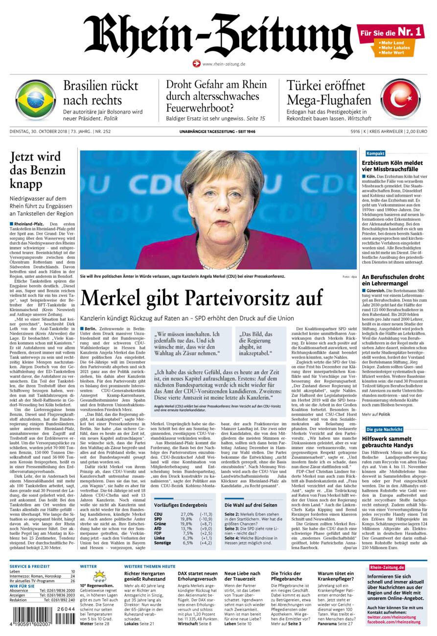 Rhein-Zeitung Kreis Ahrweiler vom Dienstag, 30.10.2018